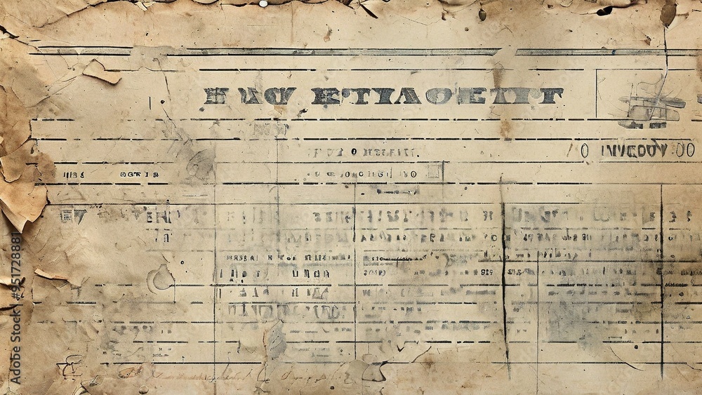 Fototapeta premium A close-up of a worn, aged, and torn piece of paper with illegible writing.