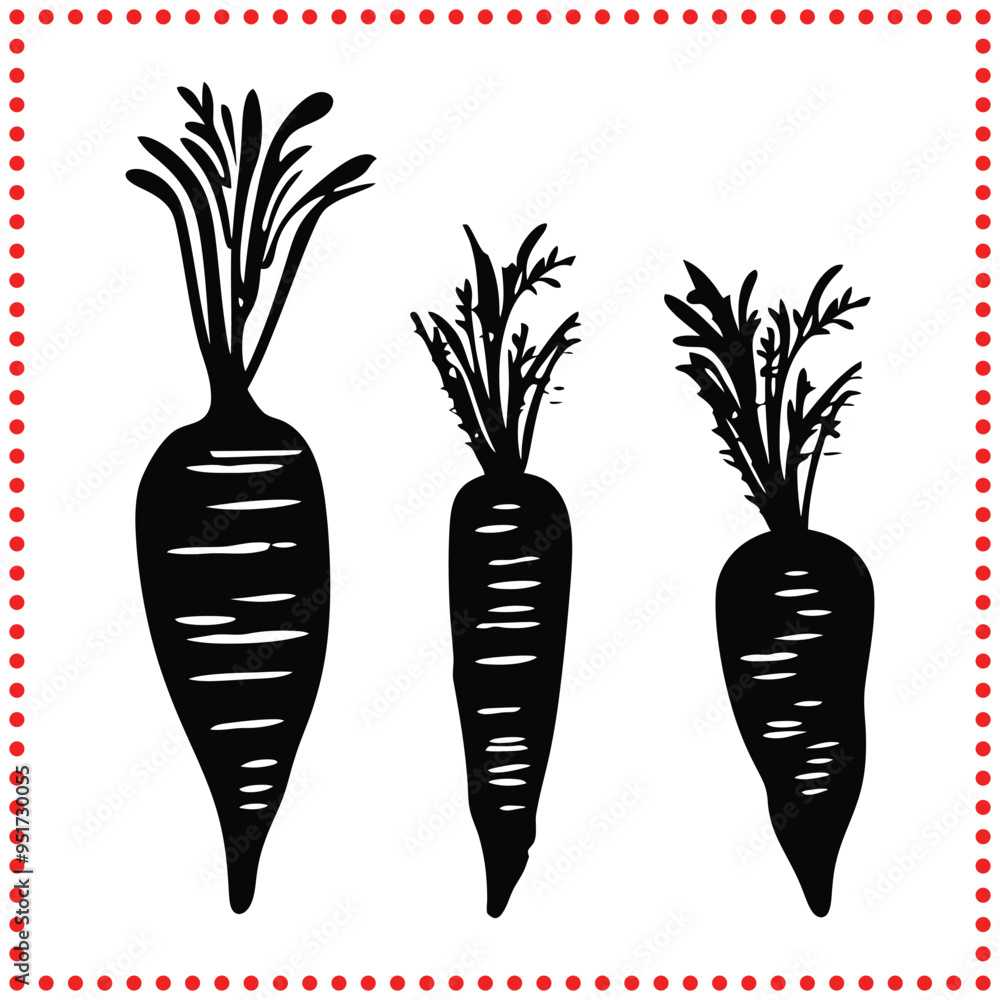 Minimalist Carrot Silhouettes Ideal for Organic Food Labels, Farmers Markets, and Gardens Minimalist Carrot Silhouettes Ideal for Organic Food Labels, Farmers Markets, and Gardens