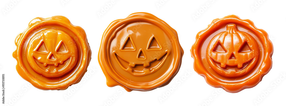 Set of orange Halloween pumpkin wax seal, PNG, Transparent background Set of orange Halloween pumpkin wax seal, PNG, Transparent background