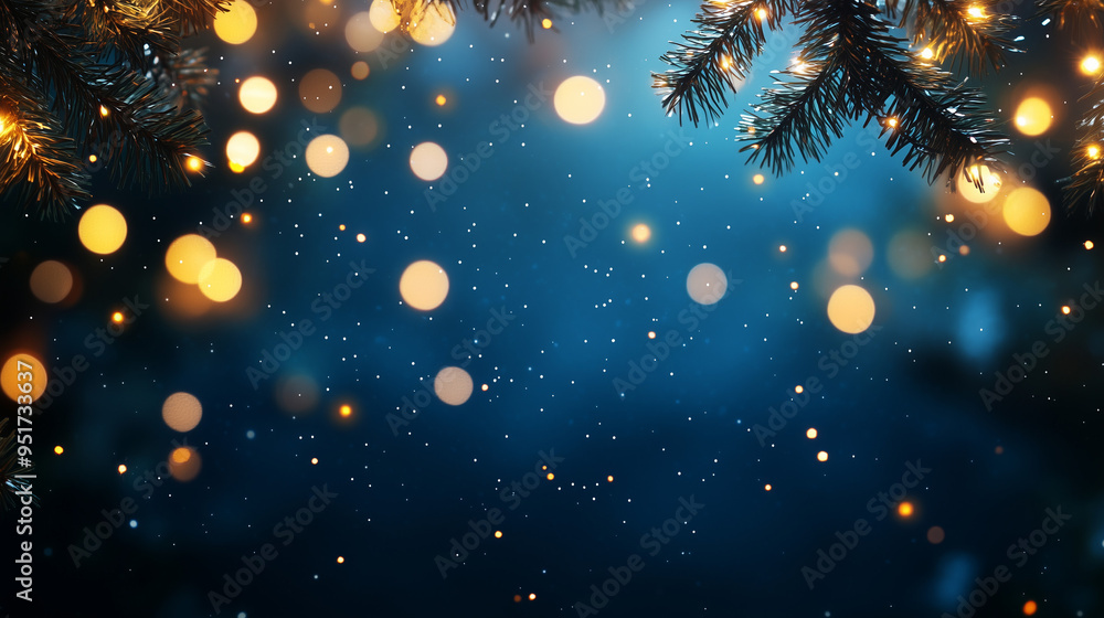 christmas tree, holiday illumination and decoration, bokeh lights over blue background christmas tree, holiday illumination and decoration, bokeh lights over blue background