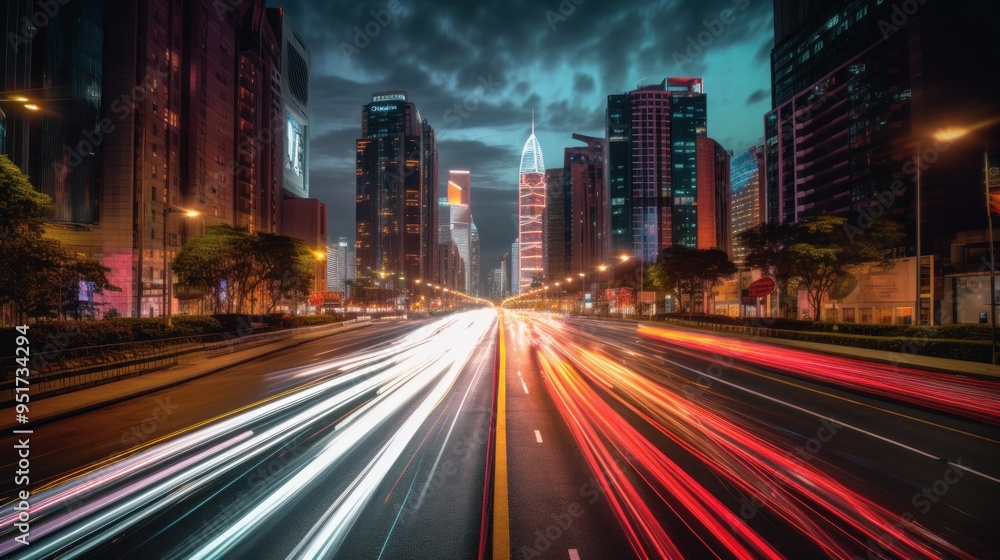 Nighttime Cityscape with Traffic Light Trails Nighttime Cityscape with Traffic Light Trails