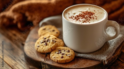 Fototapeta Naklejka Na Ścianę i Meble -  pumpkin spiced latte with cookies