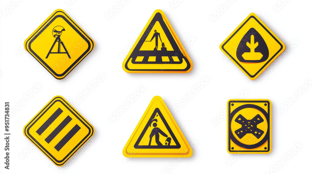 Vector signs and plates for warning, caution, and danger alerts, featuring yellow safety signs for hazard areas. Includes symbols for danger, shock, keep out, caution, and risk zones,. Vector signs and plates for warning, caution, and danger alerts, featuring yellow safety signs for hazard areas. Includes symbols for danger, shock, keep out, caution, and risk zones,.