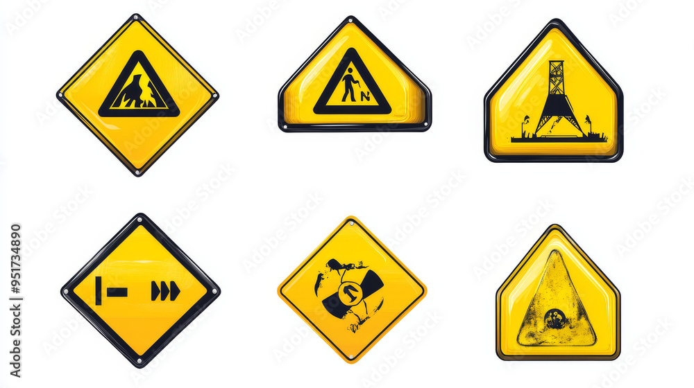 Vector signs and plates for warning, caution, and danger alerts, featuring yellow safety signs for hazard areas. Includes symbols for danger, shock, keep out, caution, and risk zones,. Vector signs and plates for warning, caution, and danger alerts, featuring yellow safety signs for hazard areas. Includes symbols for danger, shock, keep out, caution, and risk zones,.