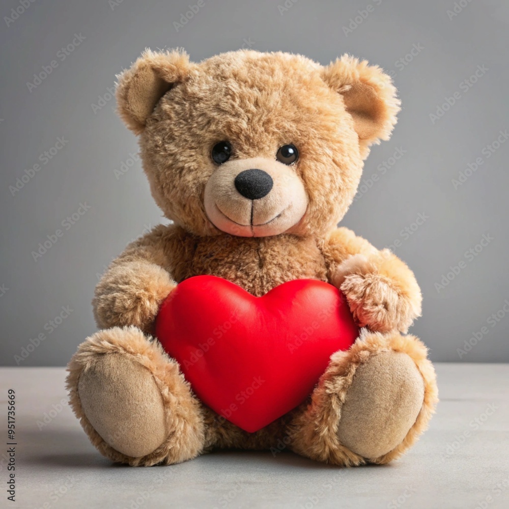 Fototapeta premium a cute, fluffy teddy bear sitting upright. The teddy bear is light brown in color and has a friendly expression with black eyes and a small black nose