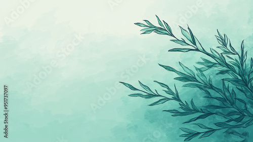 Delicate green leaves against a soft aqua background, evoking a serene and calming atmosphere.