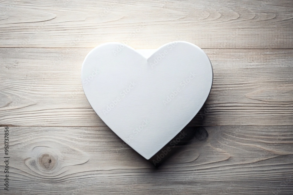 a white heart-shaped object placed on a light wooden surface. The wood has a natural grain pattern with subtle variations in color, giving it a textured appearance a white heart-shaped object placed on a light wooden surface. The wood has a natural grain pattern with subtle variations in color, giving it a textured appearance