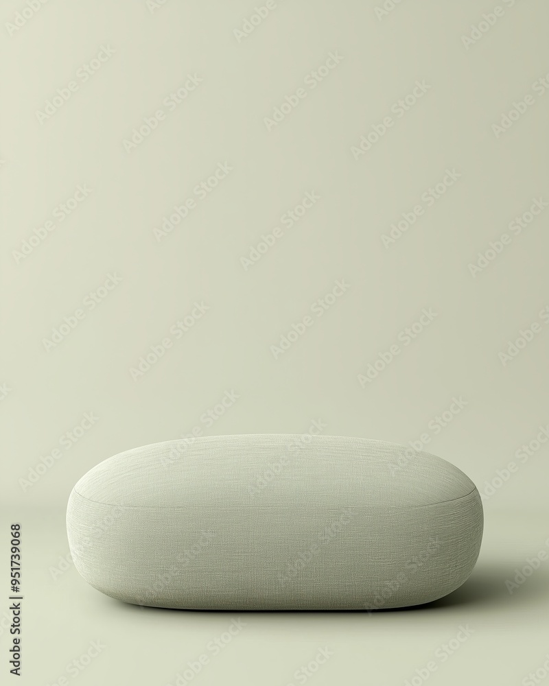 Minimalist light beige oval pouf on matching background Minimalist light beige oval pouf on matching background