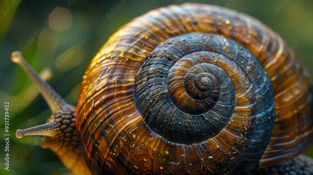 Macro shot of a snail shell, focusing on the spiral pattern and the ridged texture. The image captures the natural beauty and uniqueness of the shell. Macro shot of a snail shell, focusing on the spiral pattern and the ridged texture. The image captures the natural beauty and uniqueness of the shell.