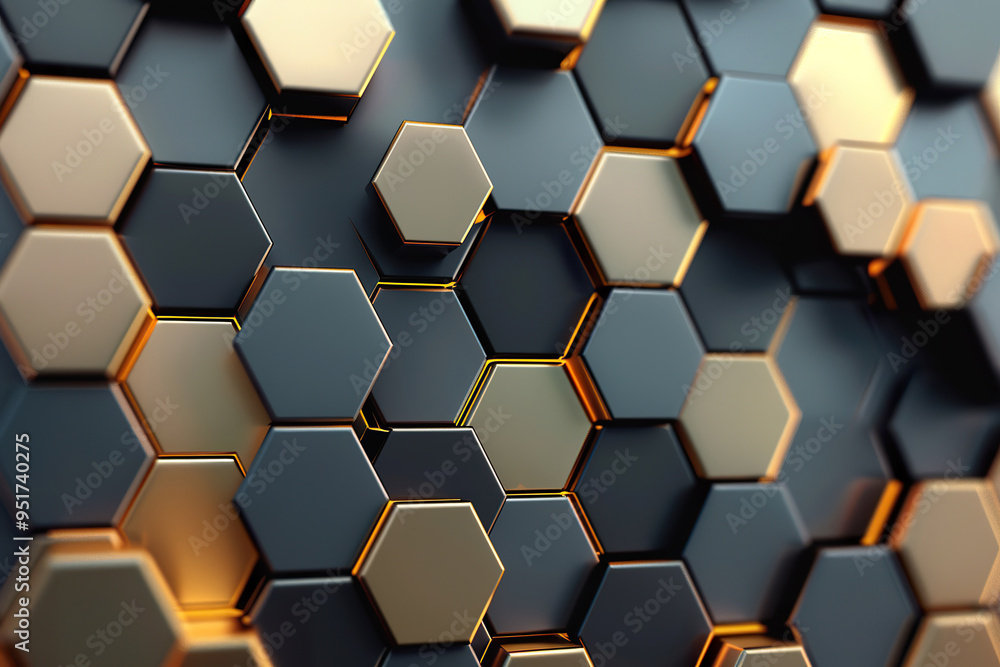A black and gold hexagonal pattern with a yellow hue, A black and gold hexagonal pattern with a yellow hue,