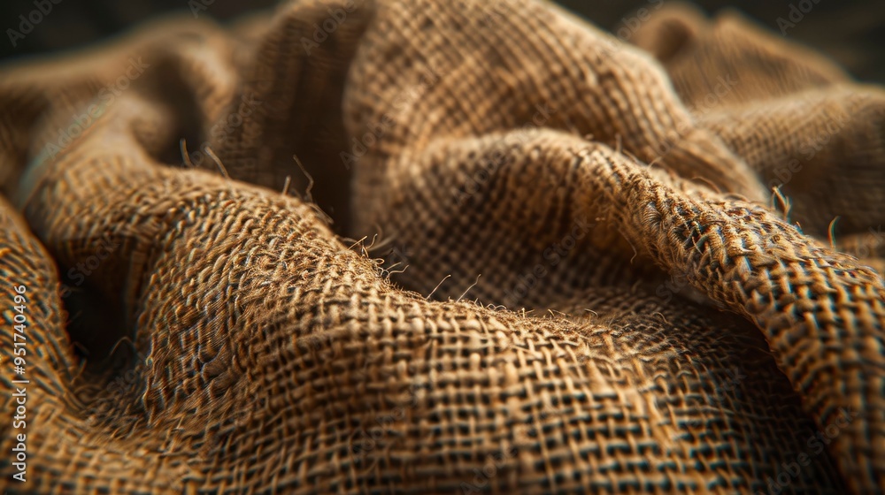 Close-up of a burlap sack, showing the coarse and woven texture of the fabric. The image highlights the rustic and natural feel of the material. Close-up of a burlap sack, showing the coarse and woven texture of the fabric. The image highlights the rustic and natural feel of the material.