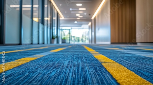 Detailed picture of the drying process for office carpets. Concept Office Carpets, Dry Cleaning Service, Drying Process, Professional Service.