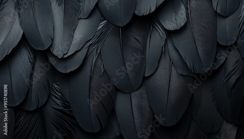 Close-Up of Black Feathers with Intricate Texture in Soft Lighting