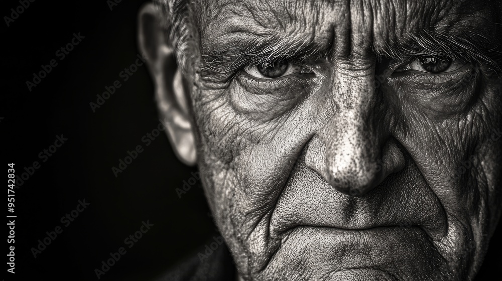 A black and white photo showing wrinkles and eyes in an elderly person A black and white photo showing wrinkles and eyes in an elderly person
