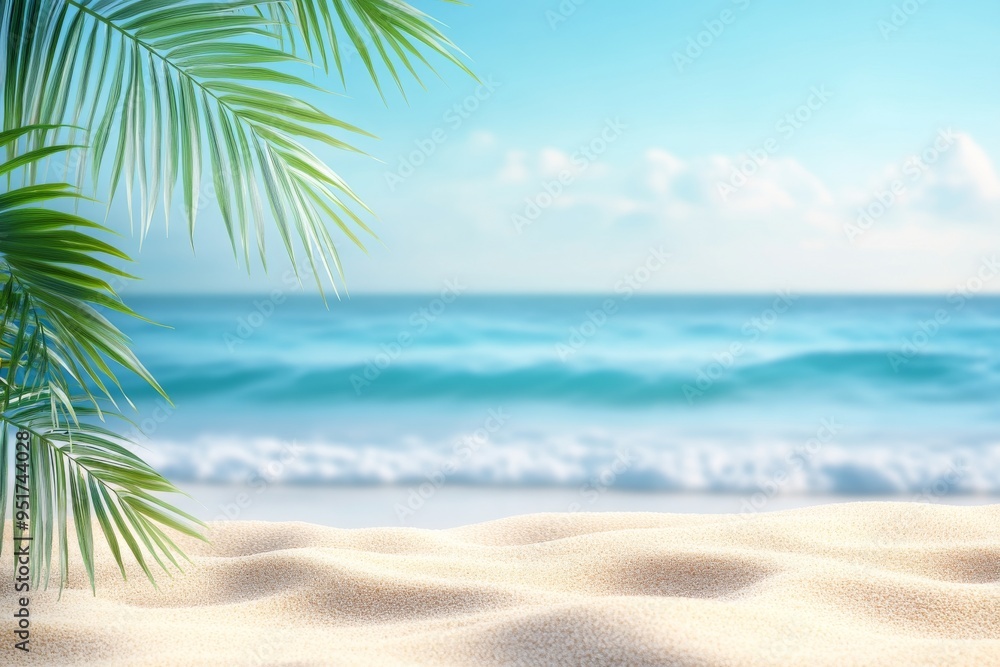 The tropical beach and palms are shown against a sea sky background with copy space. Vacation and travel concept. The tropical beach and palms are shown against a sea sky background with copy space. Vacation and travel concept.