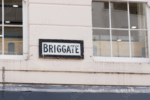 Leeds England: 3rd June 2024: Briggate Street sign Exterior sign no people in Leeds city centre photo