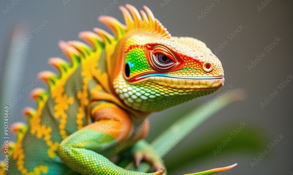 Obraz premium A colorful, vibrant iguana with intricate scale patterns in shades of green