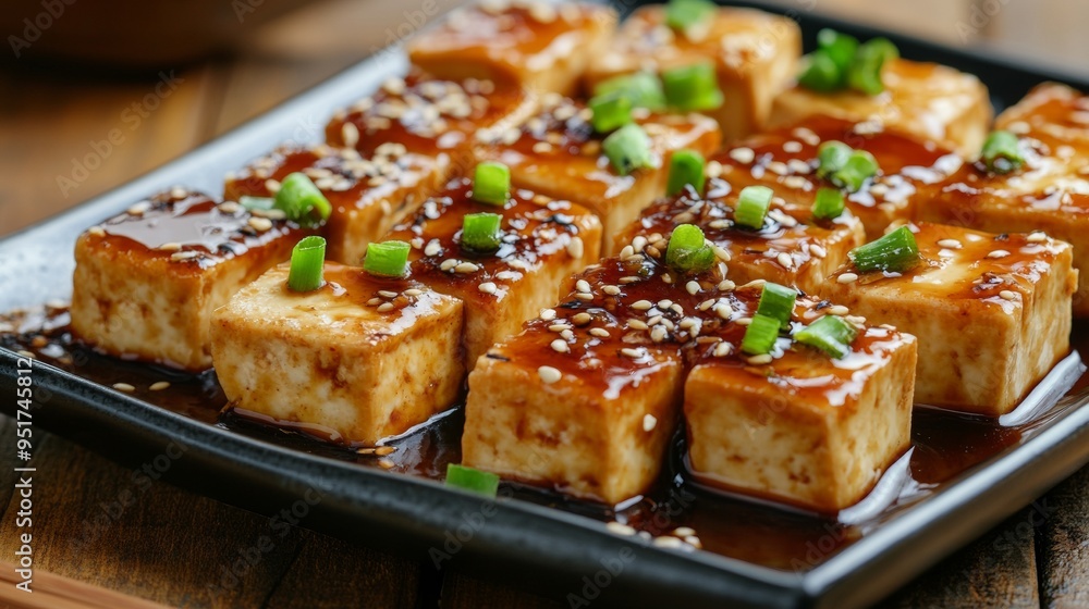 Vegetarian cuisine: Tofu in soy sauce. Vegetarian cuisine: Tofu in soy sauce.