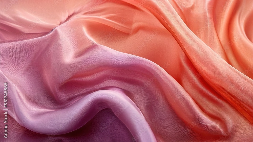 Fototapeta premium Close-up of soft, flowing pink and orange fabric with a gradient effect.