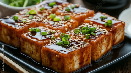 Vegetarian cuisine: Tofu in soy sauce. 