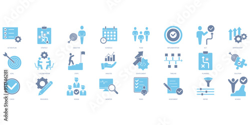 Action plan icons set. Set of editable stroke icons.Set of Action plan