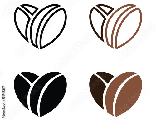 coffee beans in heart shape editable stroke and fill version
