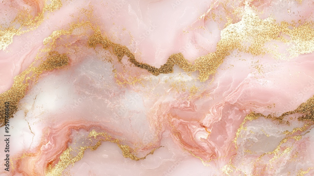 Fototapeta premium Seamless marble texture in soft pink with gold accents, [Abstract Background Marble], [Delicate and luxurious]