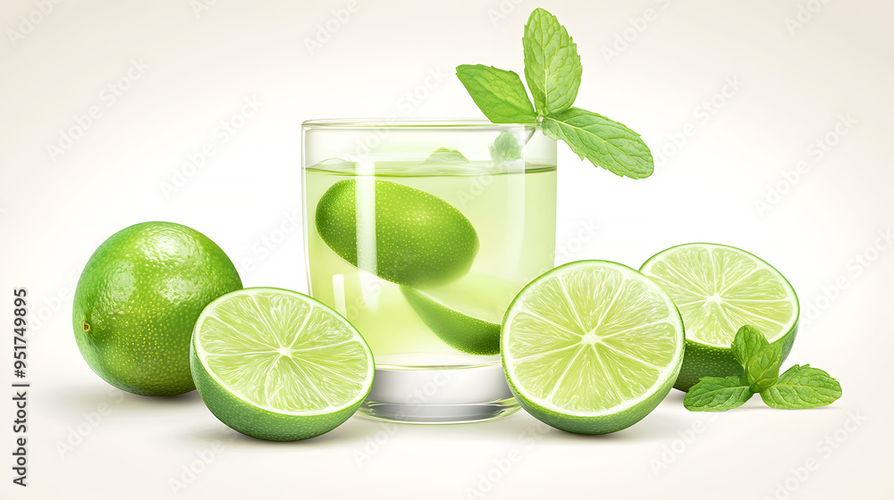 refreshing lime juice with lime slices and mint leaves refreshing lime juice with lime slices and mint leaves
