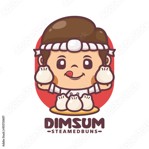 Chef cartoon mascot with dim sum. Vector illustration for culinary business