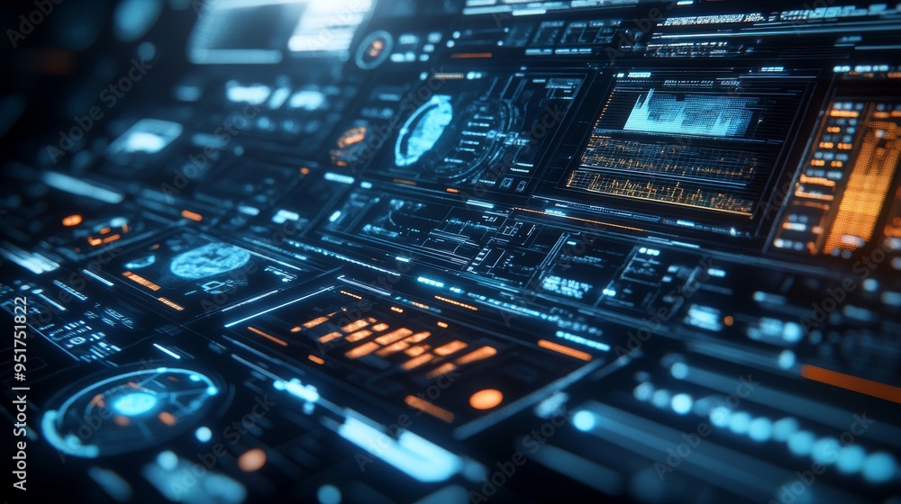 Futuristic Holographic User Interface with Glowing Elements and Data Visualizations Futuristic Holographic User Interface with Glowing Elements and Data Visualizations