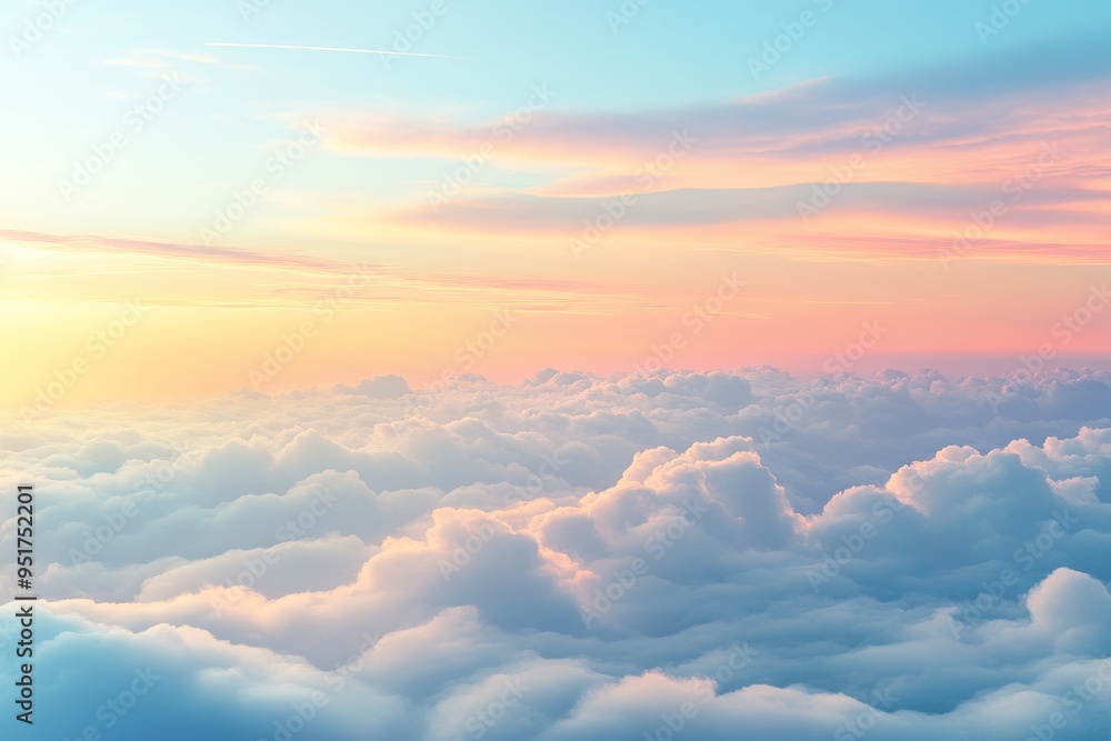 In the sky, thousands of miles high, ethereal dreamy clouds fill the sky In the sky, thousands of miles high, ethereal dreamy clouds fill the sky