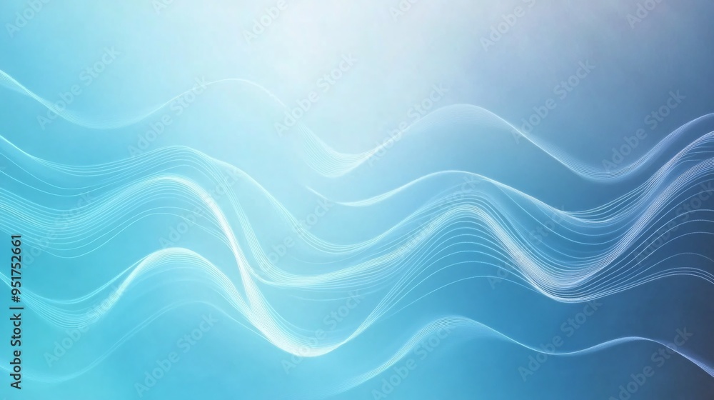 Fototapeta premium Abstract blue waves create a serene and calm atmosphere in a light background.