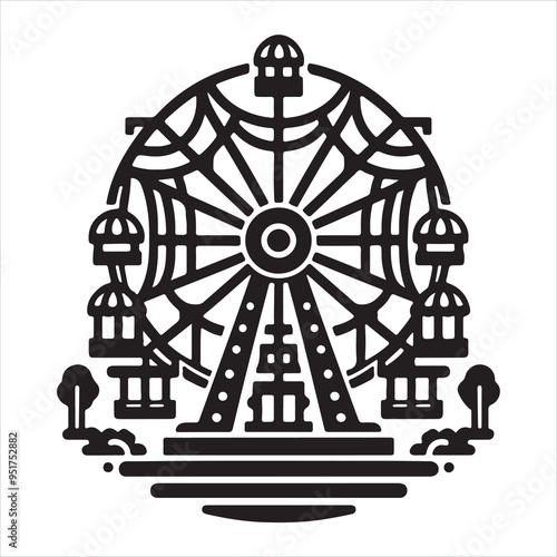 Ferris wheel vector isolated icon. A simple black and white silhouette illustration of a carousel.Ferris wheel vector isolated icon silhouette white background

