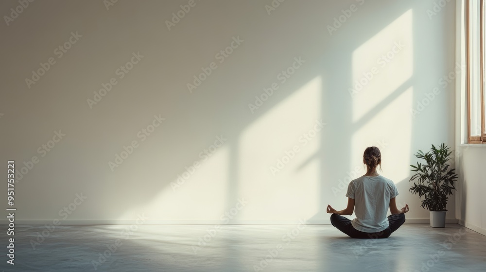 Person Meditating in a Minimalist, Clutter-Free Apartment Room Person Meditating in a Minimalist, Clutter-Free Apartment Room