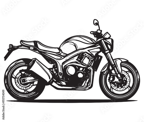 Black and white coloring book motorcycle isolated on white background