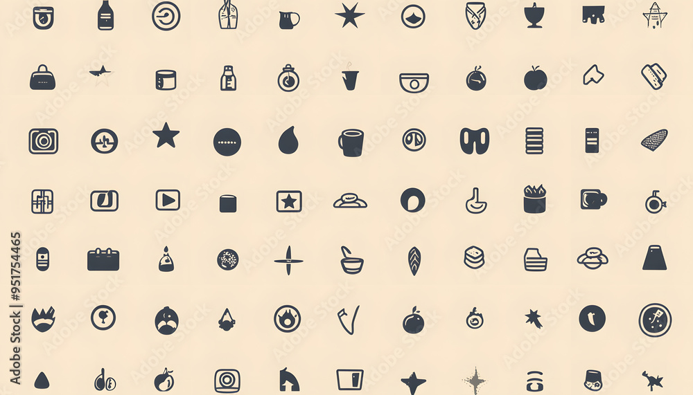 Fototapeta premium Repeating small icons, like stars, dots, or simple symbols, evenly spaced on a neutral background for a subtle pattern.