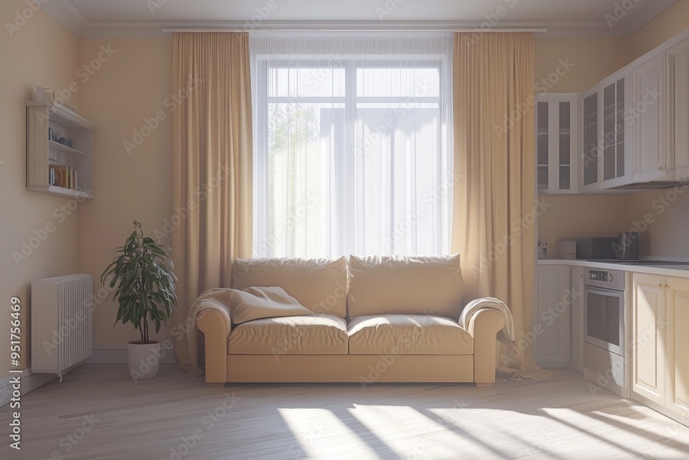 With a spacious living room, kitchen area, and bed, this Scandinavian style studio apartment comes with a stylish design in light pastel colors. With a spacious living room, kitchen area, and bed, this Scandinavian style studio apartment comes with a stylish design in light pastel colors.