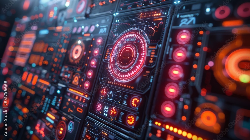 Obraz premium Design a collection of neon virtualization symbols, including illuminated virtual