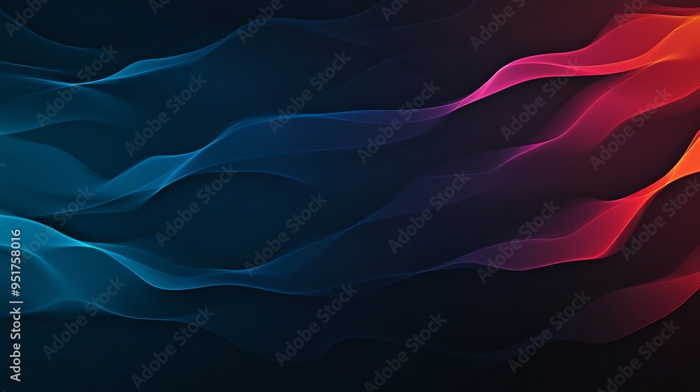 Fototapeta premium Abstract flowing waves in shades of blue, pink, and orange create a dynamic visual effect.