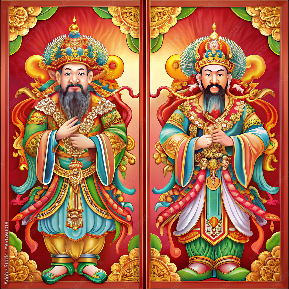 Obraz premium Traditional Door God Illustrations with Vibrant Colors, No Background. Perfect for: Lunar New Year, Home, Temple