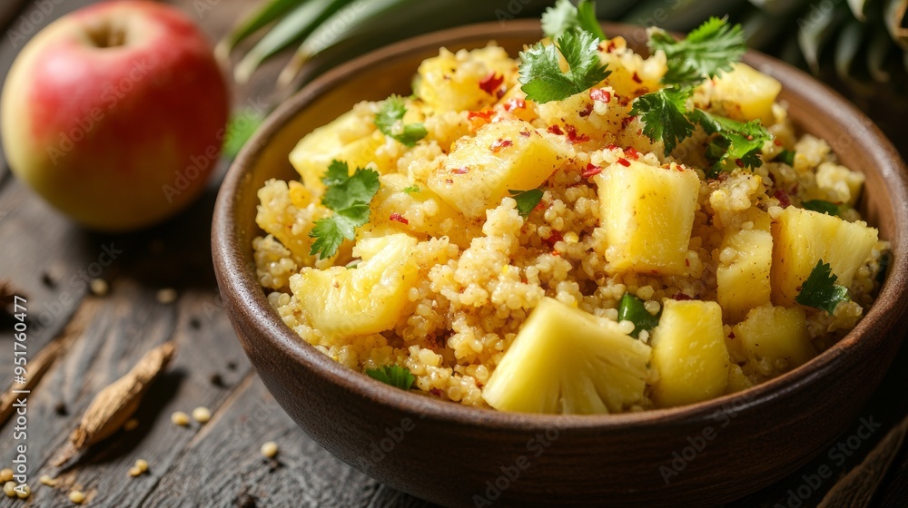 Vegetarian cuisine: Salad with pineapples and millet. Vegetarian cuisine: Salad with pineapples and millet.