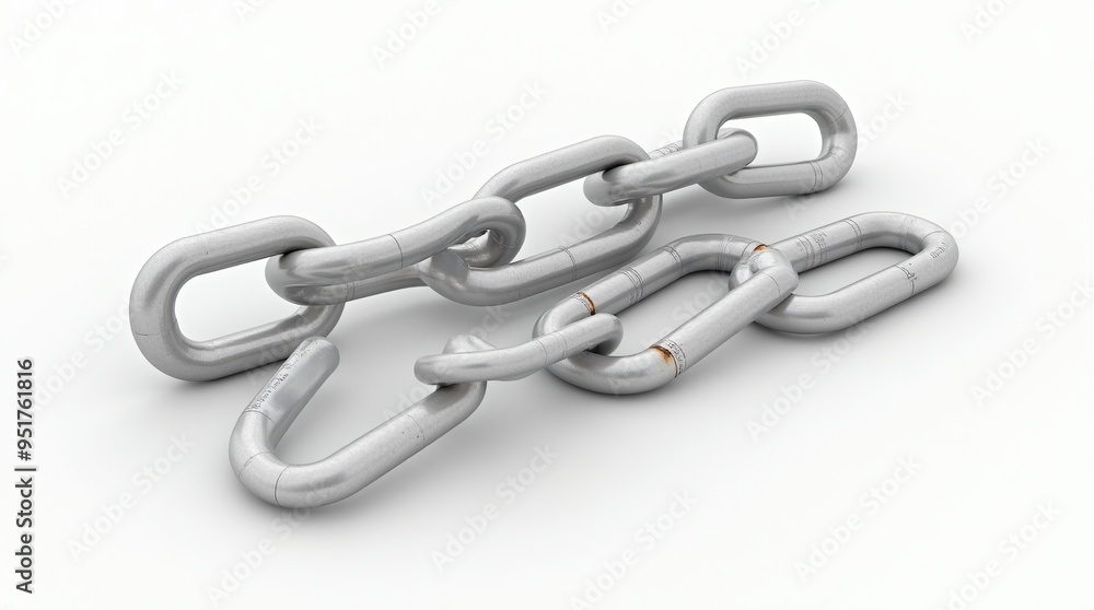 Fototapeta premium Close-up of silver metal chains in various sizes on white background