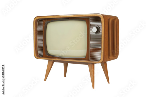 Vintage wooden television isolated on transparent background