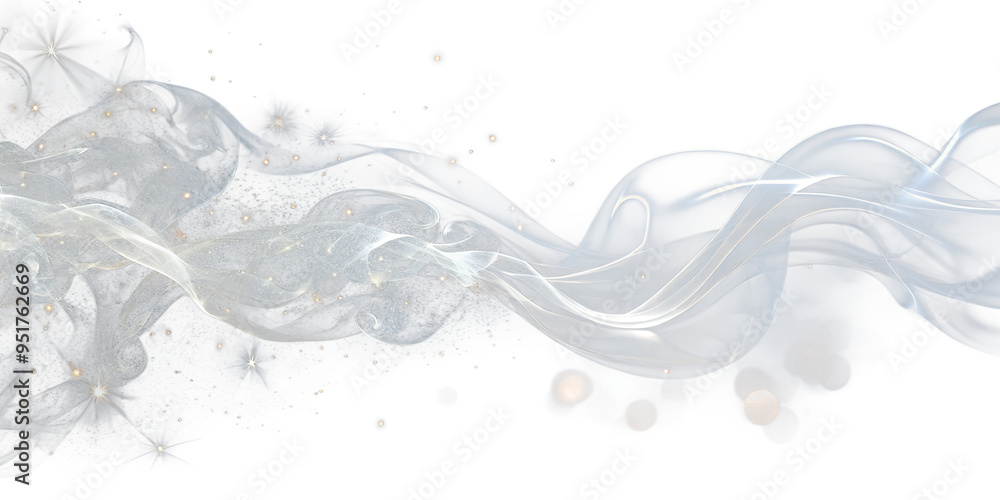Naklejka premium Swirl of Silver Smoke with Faint Sparkles, No Background. Perfect for: Christmas, Worldwide
