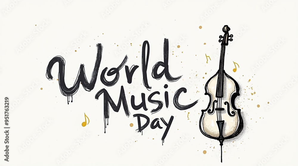World Music Day celebration with abstract contrabass sketch illustration World Music Day celebration with abstract contrabass sketch illustration