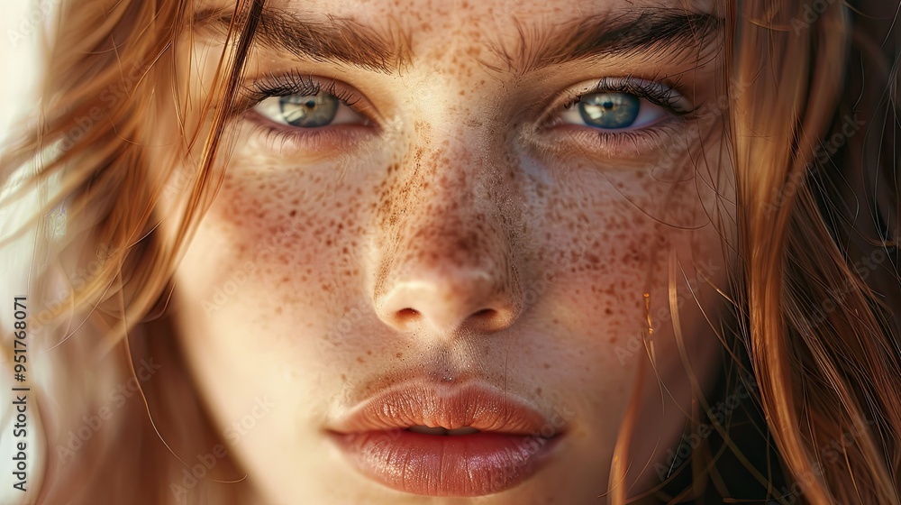 Close-up of a woman's face with natural light highlighting her features and smooth skin. The background is softly blurred to keep the focus on her face. Close-up of a woman's face with natural light highlighting her features and smooth skin. The background is softly blurred to keep the focus on her face.