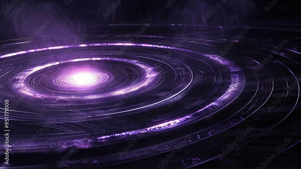 A swirling purple and white energy field with concentric rings in a dark background. A swirling purple and white energy field with concentric rings in a dark background.