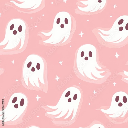 Gothic pink pastel cute cartoon ghosts pattern background vector presentation design template for your project, business, or branding, cute Halloween ghost theme