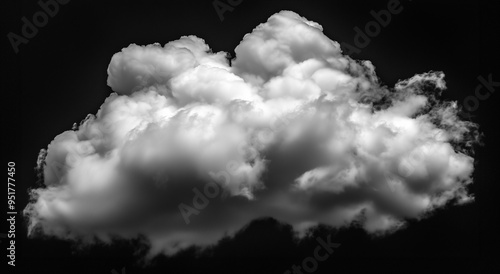 A white cloud isolated on black background. Texture overlays. Design element.