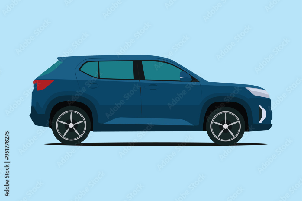 Vector illustration of SUV land vehicle in cartoon flat style. Modern city car, blue sports car vector. Car model with side view. Compact CUV car. Vector illustration of SUV land vehicle in cartoon flat style. Modern city car, blue sports car vector. Car model with side view. Compact CUV car.